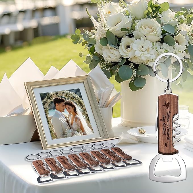30PCS Personalized Rosewood Multifunctional Bottle Opener, Customized Favors Gifts for Wedding Birthday Party, Engraved Bottle Opener Keychains for Guest