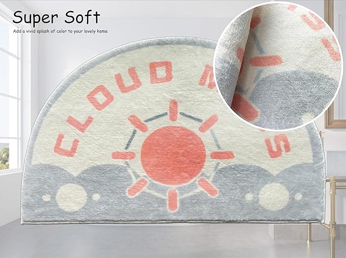 Washable Cute Bath Mat for Bathroom,31x20 Half Circle Non-Slip Small Bath Rugs, Absorbent Quick Dry Bath Mats, Plush Carpet for Bathtub, Boho Farmhouse Decor (Cloud Mass)
