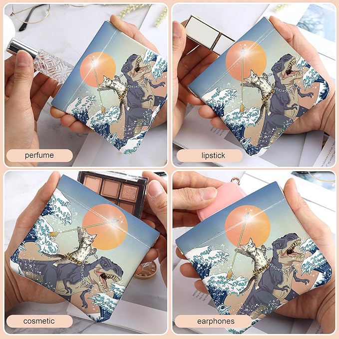 2Pcs PU Leather Small Squeeze Coin Purse Pouch Mini coin Bag Unique And Cute Wallet Cosmetic Bags Change Bag For Women Girls Men Cat and Dinosaur