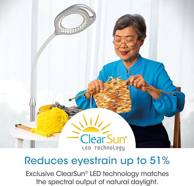 OttLite 2-in-1 LED Magnifier Floor & Table Light, Clearsun, Silver, Retail