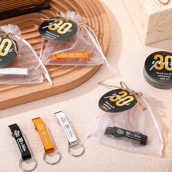 Dandat 54 Sets 30th Birthday Party Favors for Guests Birthday Beer Opener Keychain Cheers to 30 Bottle Opener Keychain with Thank You Cards and Gift Bags for Anniversary Wedding Party Favors