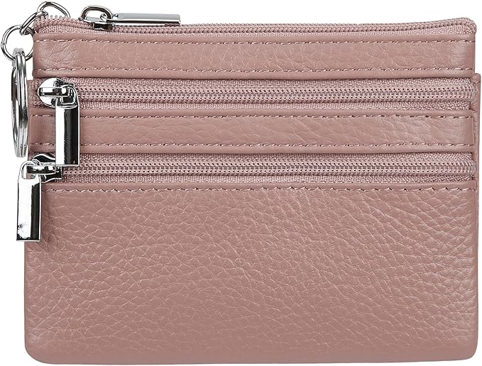Women's Genuine Leather Coin Purse Mini Pouch Change Wallet with Keychain