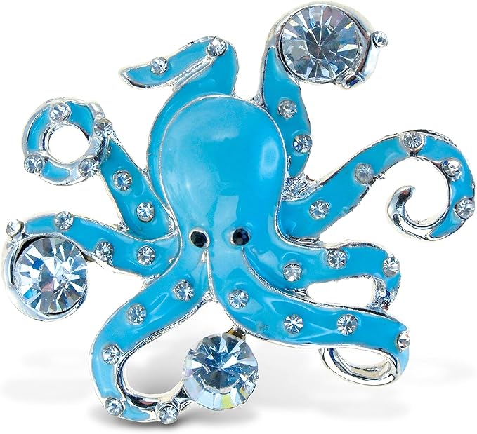 CoTa Global Octopus Sparkling Fridge Magnet - Blue & Silver Rhinestone Decor, Ocean Decor Cute Magnets for Whiteboard, Locker Accessories & Office - 2 Inches