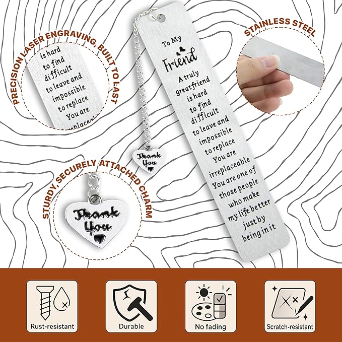 Friend Metal Bookmark for Women – Long Distance Friendship Gifts for Book Lovers, Unique Best Friend Gift for Female Friends, Sentimental Bookmark for Reading Women, Thoughtful Gifts for Friends