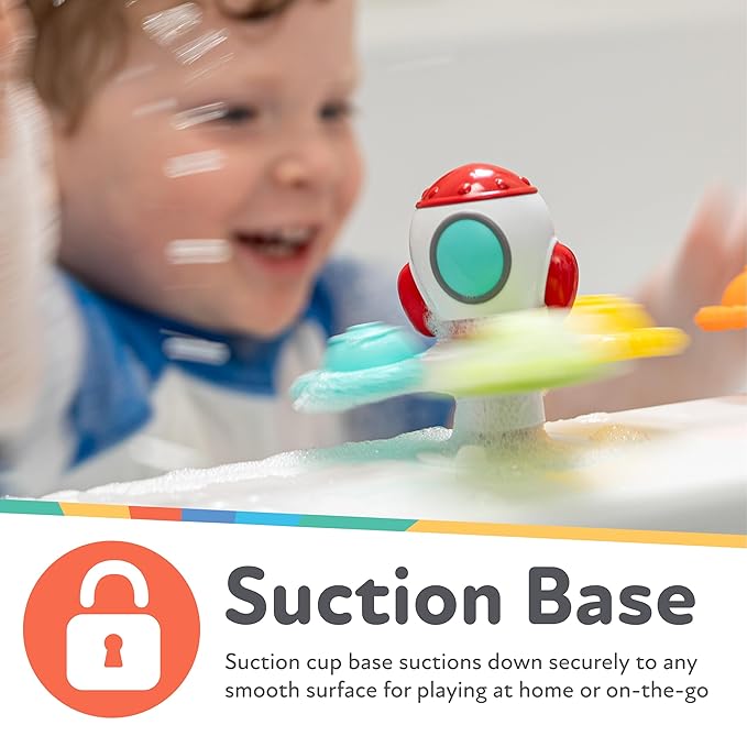 Nuby Suction Spinner Toys with Spinning Poppers – 3 Pack Baby Fidget Toys for High Chair & Bath, Space Theme, 12m+