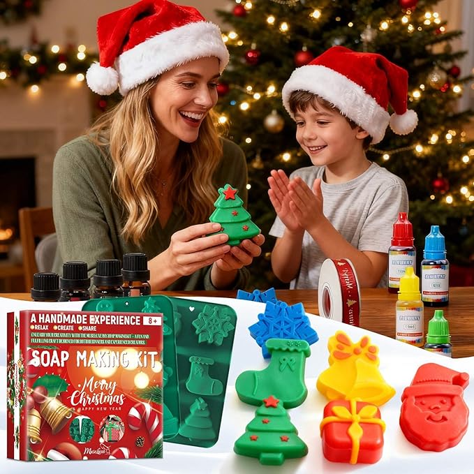 MuseLuxe Soap Making Kit for Adults & Kids - Christmas Soap Making Supplies with Melt and Pour - Base, Silicone Molds, Colorant,Fragrances,Gifts Packaging,DIY Holiday Craft Set for Beginners