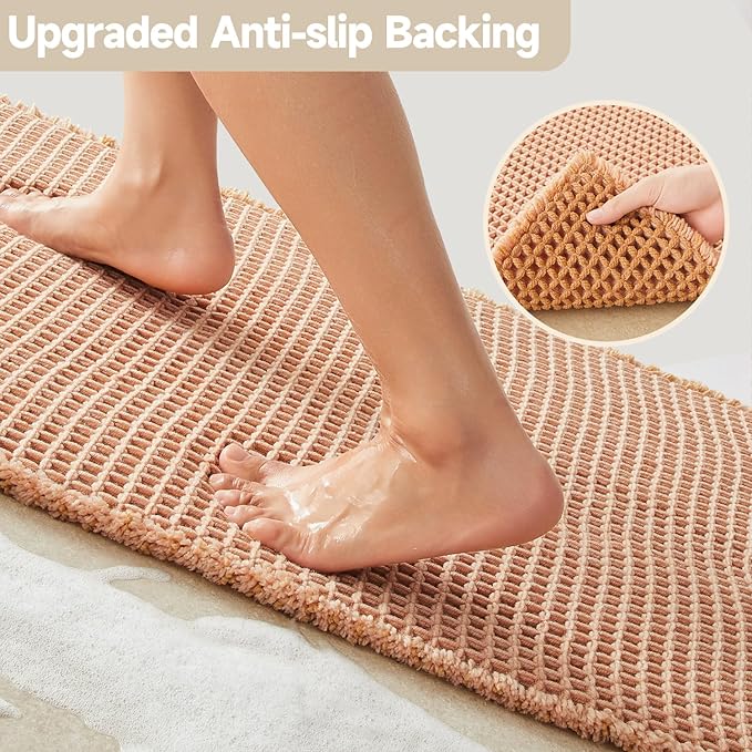 Waffle Bath Mat, Boho Bathroom Rugs Non Slip Washable Super Absorbent Quick Dry Bath Mat Farmhouse Bathroom Decor, 48"x24" Light Peach