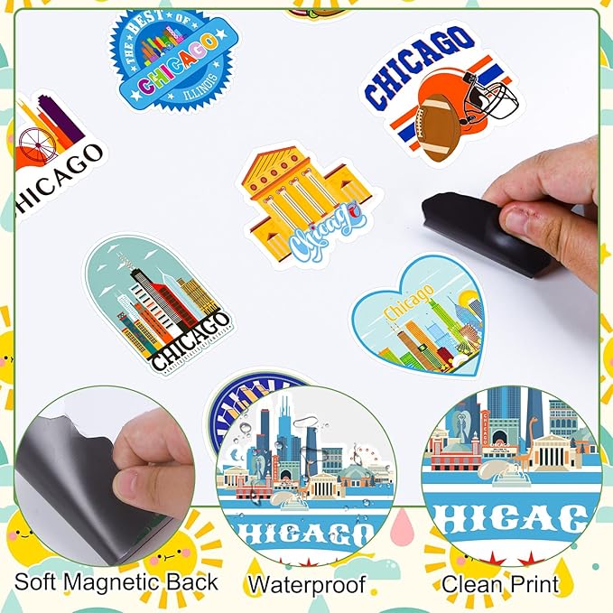 20 Pcs Chicago Fridge Magnet Souvenirs - Chicago Refrigerator Magnet USA Flag USA State Travel Souvenirs Gifts Refrigerator Stickers for Home Kitchen Office Cruise Door Decor