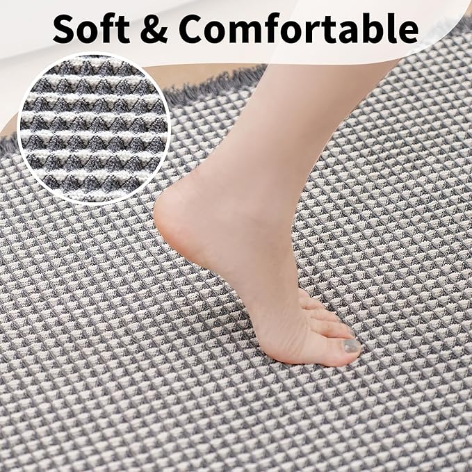Waffle Bath Mat - Boho Bathroom Rugs Non Slip Washable, Super Absorbent & Quick Dry, Soft Bath Mat Farmhouse Bathroom Decor, 24'' x 36'', Dark Grey and White