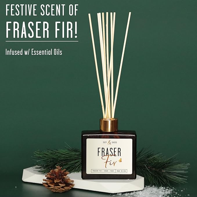 Fraser Fir Diffuser, Christmas Tree Diffuser - w/Pine Balsam, Cedar & Citrus I Infused w/Essential Oils I Christmas Décor I 3.75 OZ Oil I Long-Lasting Scent Lasts 4-6 Month's I Made in The USA