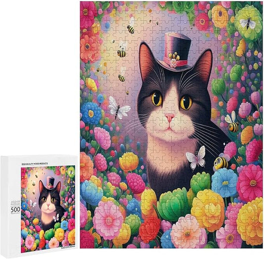 Wooden Puzzles 500 Piece，Cat Portrait Themed Jigsaw Puzzles，Educational Games，Family Puzzles，Unique Gifts for Wall Art，Funny Puzzles，Stress Relief Games，Puzzle Games