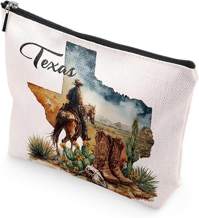 Texas Cowboy Gifts Makeup Bags - Western Cowboy Horse Cow Bone Cactus Texas Travel Essentials Must Have, Western Gift for Women