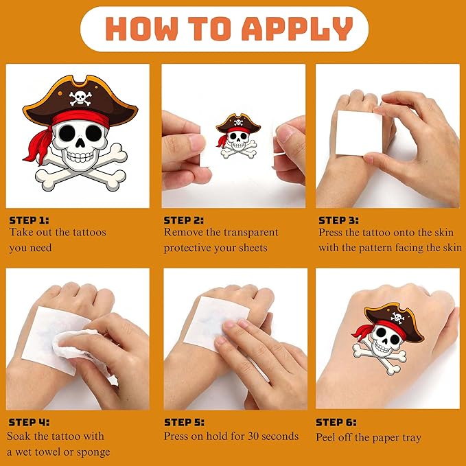 96 PCS Pirate Pre-Cut Temporary Tattoos for Kids, Pirate Ship Nautical Themed Tattoos for Birthday Party Decorations Favors Cute Mermaid Treasure Tattoo Stickers for Kids Boys Girls Party Bag Filler