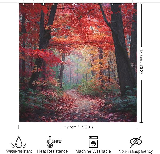 Thanksgiving Fall Maple Shower Curtain Waterproof Washable Fabric Bathroom Shower Curtains for Bathroom Decorations Home Indoor Decor 72x72Inch