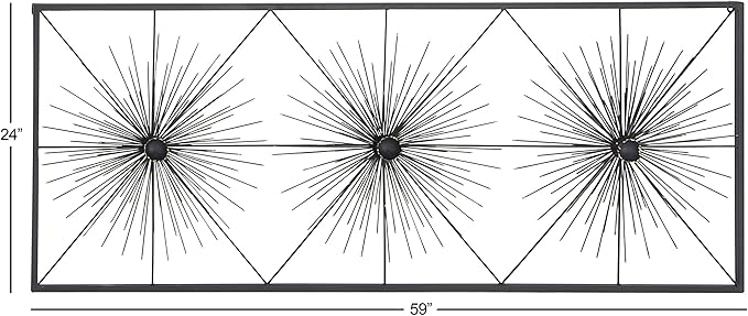 Deco 79 Metal Starburst Home Wall Decor Sea Urchin Wall Sculpture with Black Frame, Wall Art 59" x 3" x 24", Black