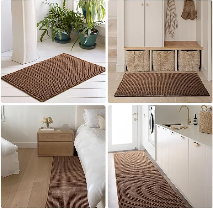 Waffle Runner Rug Bathroom, Long Boho Bathroom Rugs Non Slip Washable Super Absorbent Quick Dry Farmhouse Bath Decor, 72"x24" Mocha