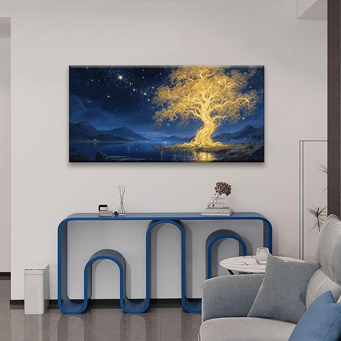 Suconvng Modern Wall Art For Living Room Nature Canvas Art Wall Decor Abstract Wall Decor Prints Painting Gold Tree Botanical Abstract Wall Art Picture For Bedroom Home Office Artwork 24" × 48"