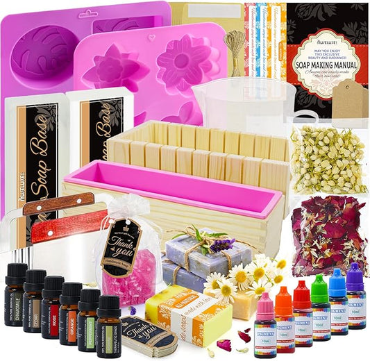 MuseLuxe Soap Making Kit for Adults,Soap Making Supplies Melt and Pour,DlY Set for Beginners - Base,Silicone Molds, Loaf,Molds,Cutter Box,Fragrances,Gift Card, DIY Gift Craft