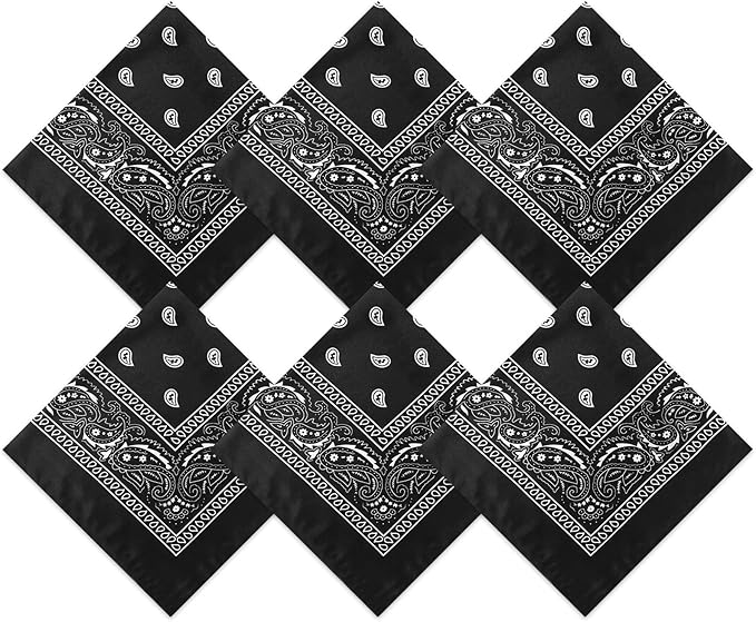 Blulu 6 Pcs Neon Color Cowboy Bandanas for Men Women Assorted Paisley Pattern Handkerchiefs 22 x 22 Inch Kids Headwrap Scarfs