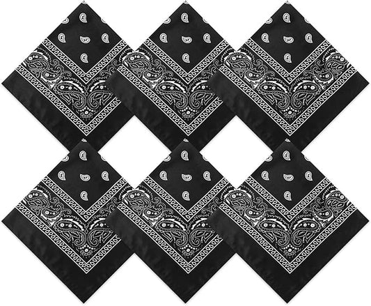 Blulu 6 Pcs Neon Color Cowboy Bandanas for Men Women Assorted Paisley Pattern Handkerchiefs 22 x 22 Inch Kids Headwrap Scarfs