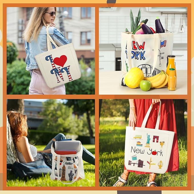 Large Canvas Tote Bags Decorative Themed City Souvenir Gift Bags with Handle Shopping Basket Reusable