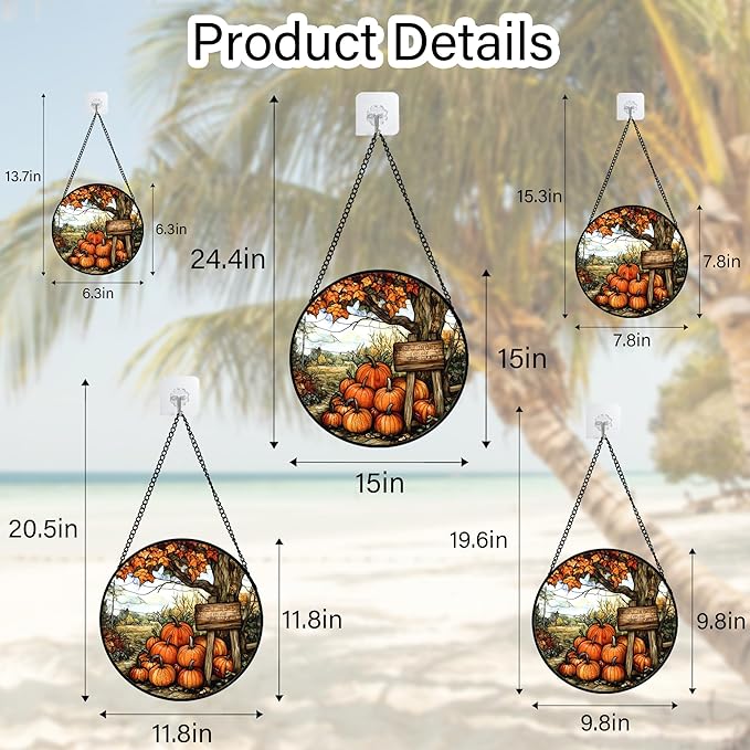 Stained Glass Window Hanging Fall Farm Scenery Maple Trees Pumpkin Large 15" - Suncatcher Door Garden Kitchen Sun Catcher Autumn Decor Birthday for Mom Nana Men Woman Friend