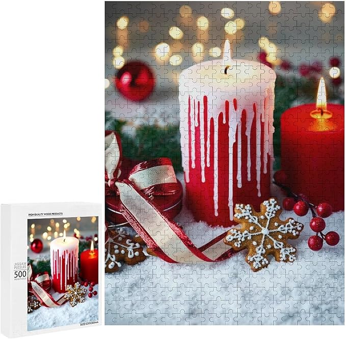 Jigsaw Puzzles for Adults 500 Piece - Merry Christmas，Christmas Candles Wooden Puzzle，Stress Relief Games，Funny Puzzle，Unique Gifts for Wall Art ，Family Puzzles，Educational Games，Challenge Puzzles
