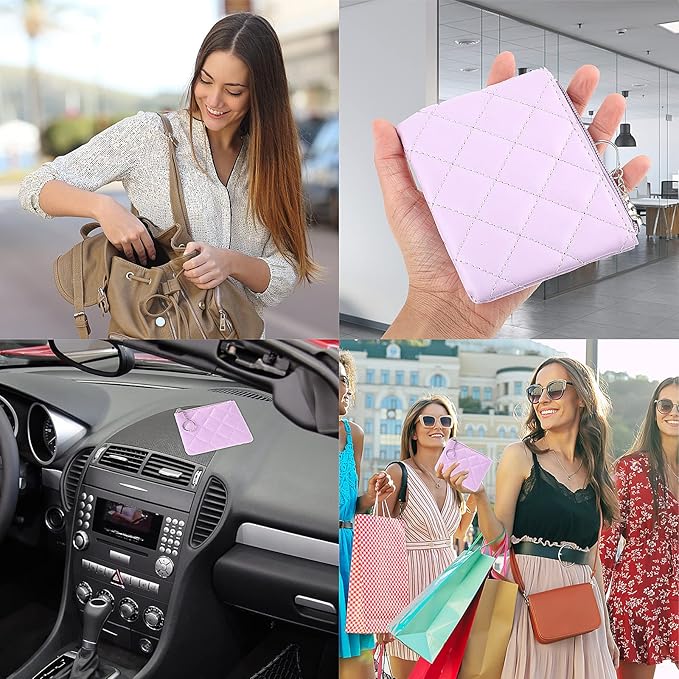 Real Leather Coin Purse with Rhombus Embroidery Zipper Keychain Mini Wallet for Women & Men (Purple)