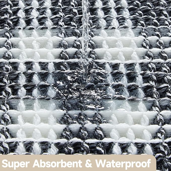 Waffle Bath Mat, Boho Bathroom Rugs Non Slip Washable Absorbent Checkered Bathroom Mat Quick Dry Farmhouse Bathroom Decor, 24"x16" Black and White