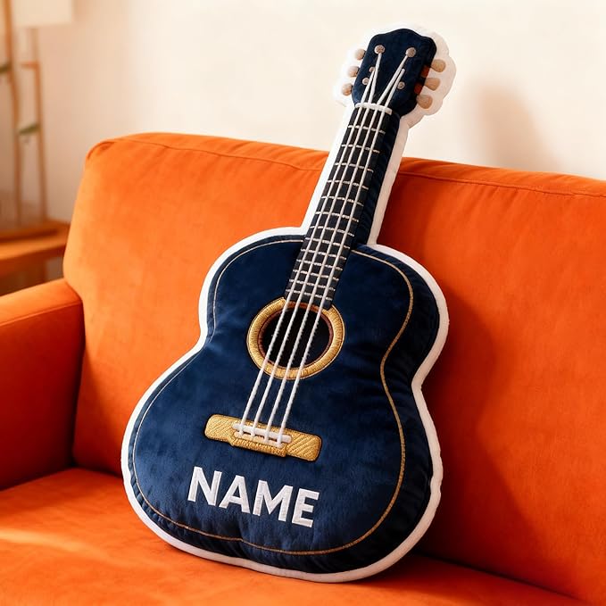 Personalized Guitar Shaped Pillow, Custom Name Plush Stuffed Pillows, Suitable for Beds, Sofas, Bedrooms, Living Rooms Custom Decorative Cushion Gifts for Birthday and Anniversary