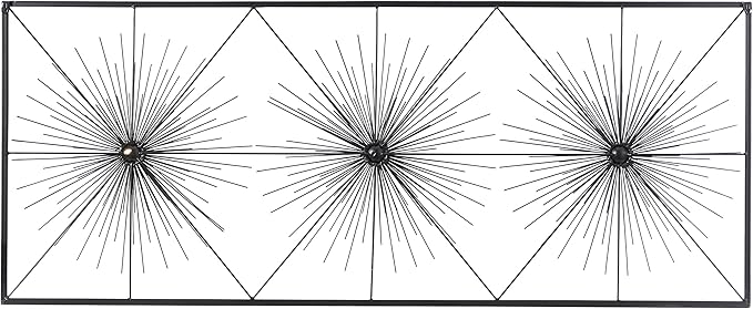 Deco 79 Metal Starburst Home Wall Decor Sea Urchin Wall Sculpture with Black Frame, Wall Art 59" x 3" x 24", Black