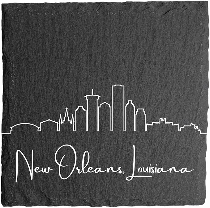Blue Ridge Mountain Gifts - New Orleans LA Skyline Coasters, Set of 4 - New Orleans Louisiana Souvenir, Slate Coasters with Minimalist Skyline, Housewarming Gift for Friends, Family, & Neighbors