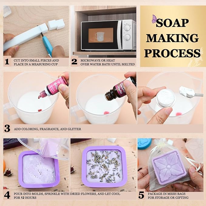 Soap Making Kit, JCOOS Soap Making Kit for Adults and Kids, Soap Making Supplies - Melt and Pour Soap Base, Soap Mold, Soap Colorant, Fragrances, Dried Flowers, Glitter, Kids Craft Diy Kits for Adults