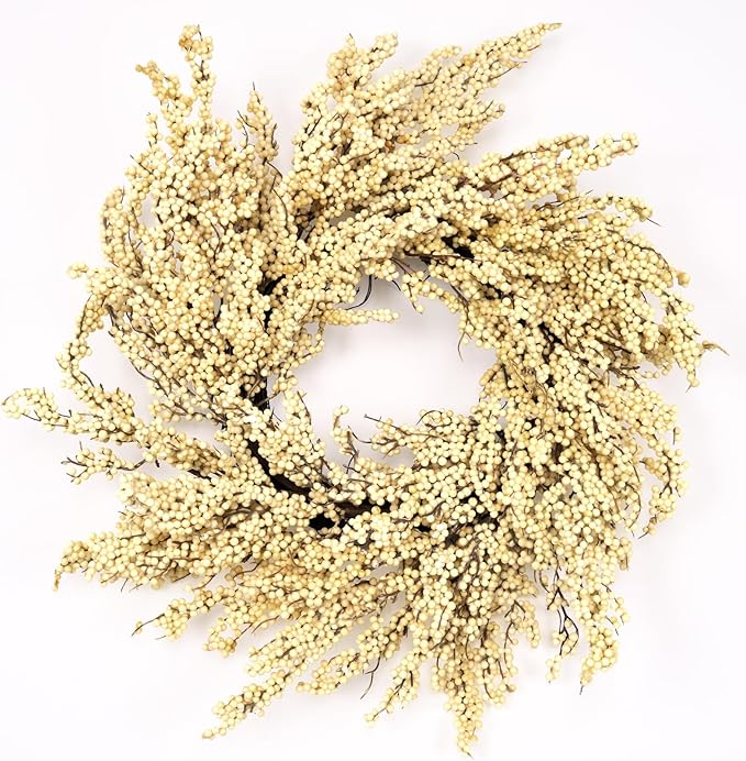 Huashen Fall Wreath, Artificial 24 inch White Berry Wreaths for Front Door Milk White Berry Wreath Christmas Wreaths for Farmhouse Festival Outdoor Party Holiday Home Decor