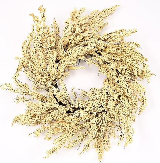 Huashen Fall Wreath, Artificial 24 inch White Berry Wreaths for Front Door Milk White Berry Wreath Christmas Wreaths for Farmhouse Festival Outdoor Party Holiday Home Decor
