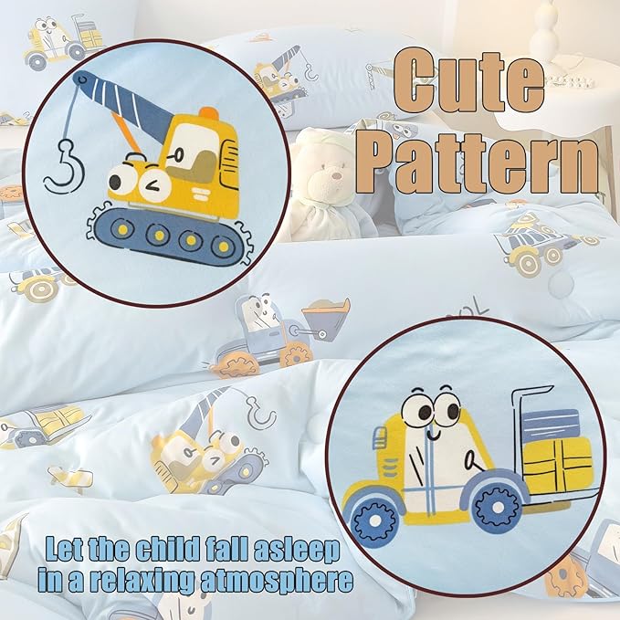 3PCS Comforter Set Queen Size, Ultra Soft Marshmallow Fluffy Comforter Bed Sets, Cute Bedding Set for Kids Boys Teen, Microfiber Lightweight All Seasons Bedroom (Truck)