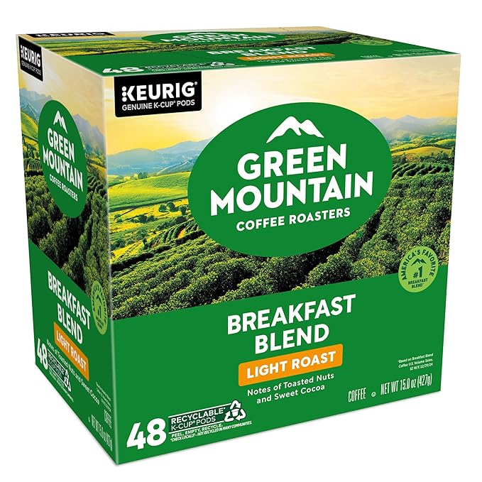 Green Mountain Coffee Roasters Breakfast Blend Single-Serve Keurig K-Cup Pods, Light Roast Coffee, 48 Count