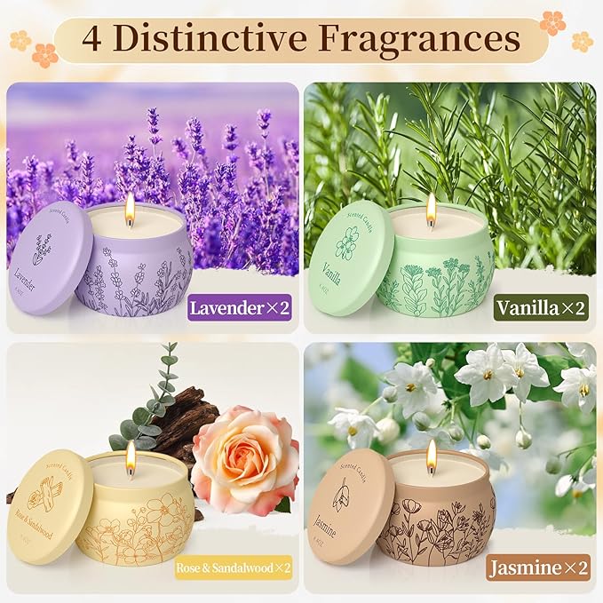 WarmEmbrace Scented Candles Presents for Mom Women Men, 35.2oz Candle Set, 240H Burning, Soy Candle for Home Scented, Lavender | Vanilla | Rose & Sandalwood | Jasmine - 8 Pack