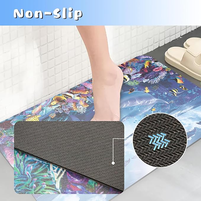 Bathroom Rugs Non Slip Quick Dry Bath mat Rubber Bathroom mat, Super Absorbent Bath mat, Washable Bathroom mat Bath Rugs, Shower Mat Bath Mats for Bath Floor, 15.7x23.6in, Sea Turtle