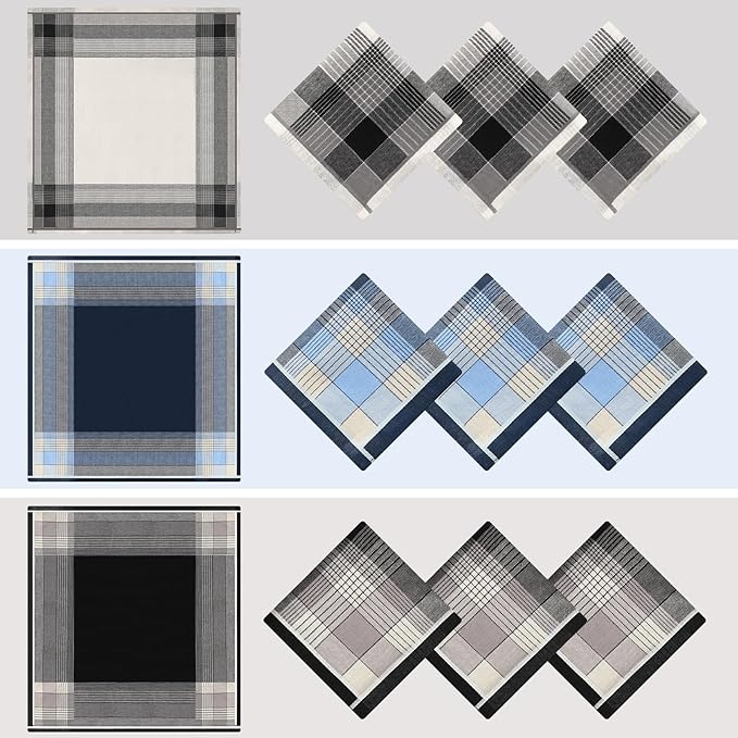Handkerchiefs for Men, Soft Cotton Men’s Handkerchiefs, Cotton Hankies for Men, Assorted Hankies, 17x17 3/6 PCS
