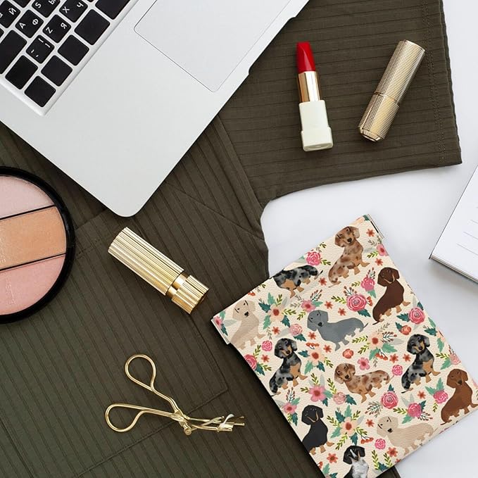 Coin Purse Dachshund Sausage Dogs Pink Flowers Print Leather Squeeze Coin Purse Mini Pouch Change Wallet Bag Gifts for Women Kids Girls Key Holder