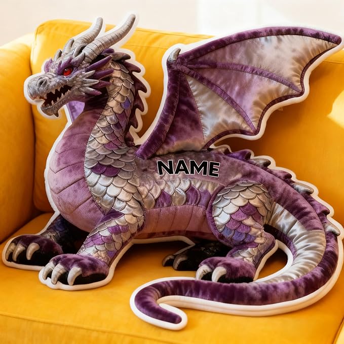 Personalized Dragon Shaped Pillow, Custom Name Plush Stuffed Pillows, Suitable for Beds, Sofas, Bedrooms, Living Rooms Custom Decorative Cushion Gifts for Birthday and Anniversary