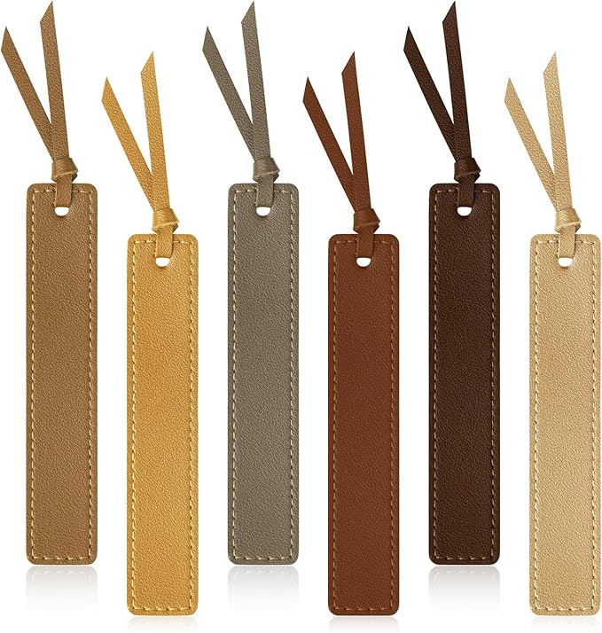 6 Pcs Leather Bookmark with Tassel, Classic Style Bookmark, 0.05 Inches Thin Handmade Stitched Bookmarks for Men, Book Marks for Reading, Gifts for Book Lovers, Readers (Light Retro)
