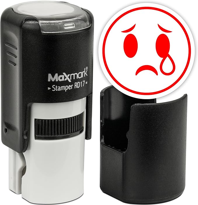 MaxMark Round Self Inking Emoji Stamp - Crying - Red Ink