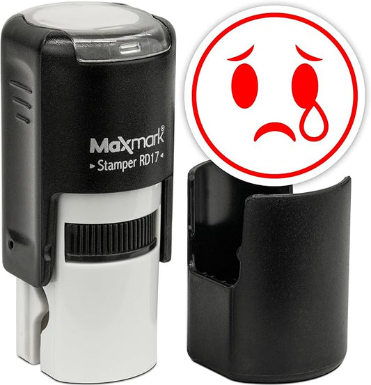 MaxMark Round Self Inking Emoji Stamp - Crying - Red Ink