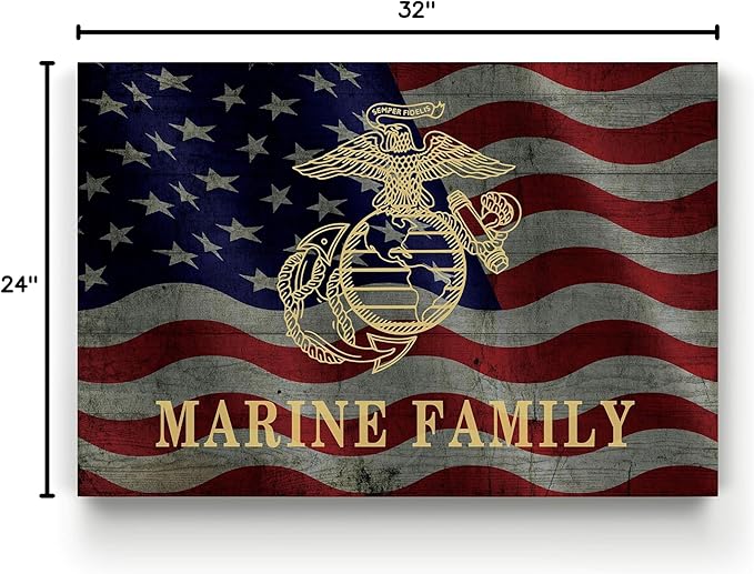 Renditions Gallery Canvas Patriotic Wall Art Modern Paintings & Prints Decorations American Marine Family Glam Loyal Military Wall Hanging for Bedroom Office Kitchen - 24"x32" LT25