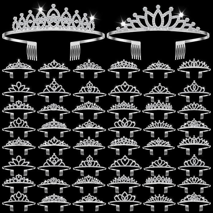 Riceshoot 50 Pcs Tiara Crowns Bulk for Women Crystal Princess Tiara Queen Rhinestone Crown with Comb Silver Bridal Wedding Headband for Women Prom Birthday Party Hair Accessory