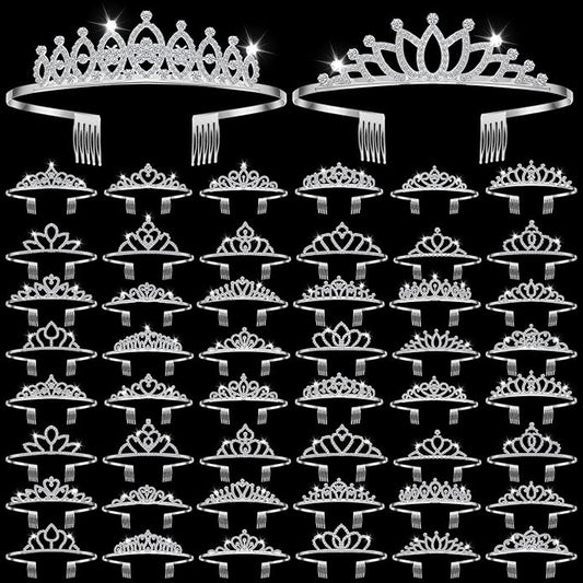 Riceshoot 50 Pcs Tiara Crowns Bulk for Women Crystal Princess Tiara Queen Rhinestone Crown with Comb Silver Bridal Wedding Headband for Women Prom Birthday Party Hair Accessory