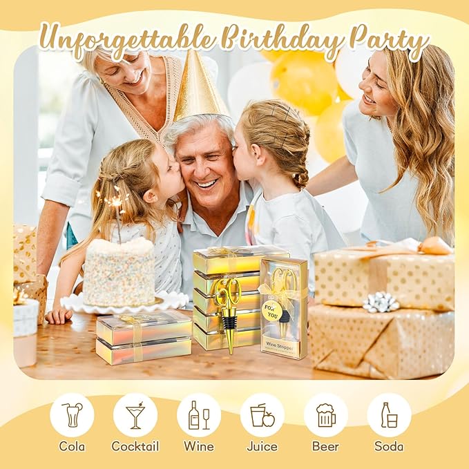 Hushee 30 Pcs 60th Birthday Party Favors for Guests Birthday Bottle Opener Golden Wine Stoppers with Rhinestones for Adults Women Wedding Party Anniversary Souvenirs Keepsakes