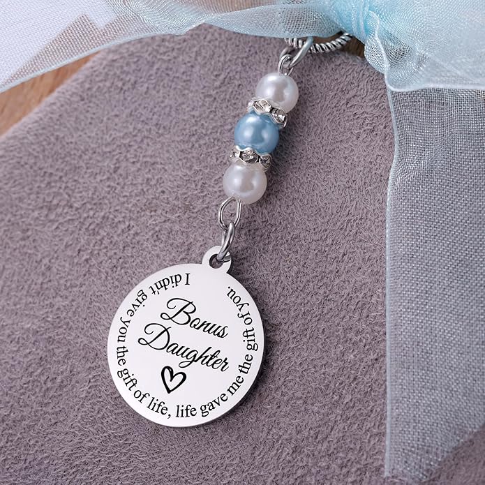 Ralukiia Something Blue for Daughter in Law, Bridal Bouquet Charm for Bride, Gift for Bonus Daughter on Wedding Day, Bridal Shower Gift, Blue Pearl Wedding Charm from Mother in Law